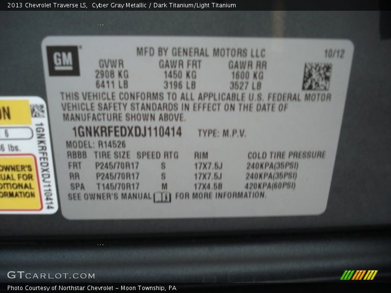 Cyber Gray Metallic / Dark Titanium/Light Titanium 2013 Chevrolet Traverse LS