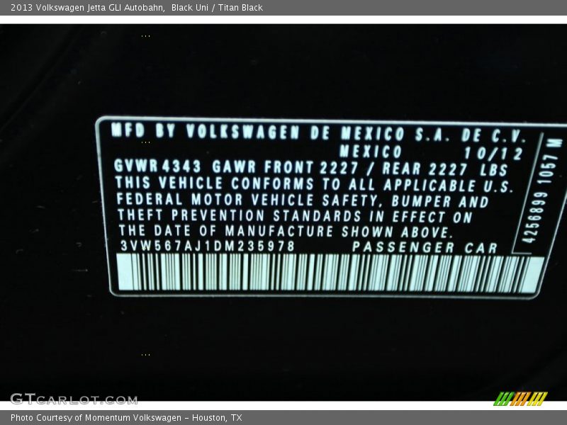 Black Uni / Titan Black 2013 Volkswagen Jetta GLI Autobahn