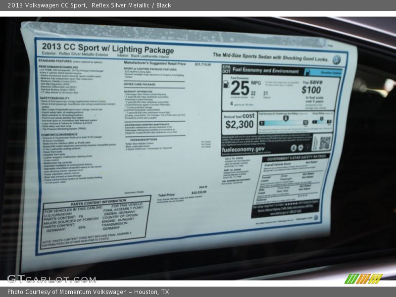  2013 CC Sport Window Sticker