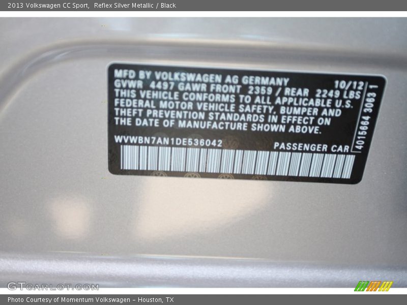 Reflex Silver Metallic / Black 2013 Volkswagen CC Sport