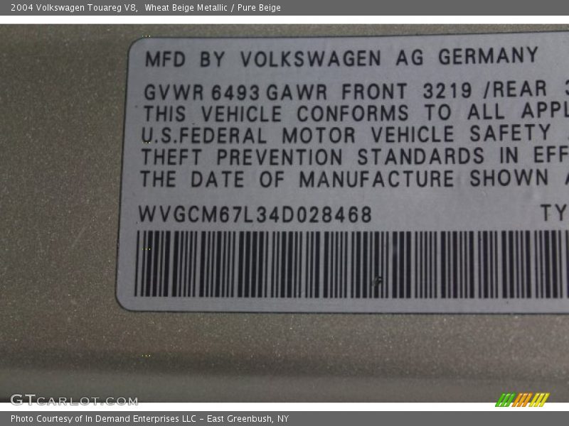 Wheat Beige Metallic / Pure Beige 2004 Volkswagen Touareg V8