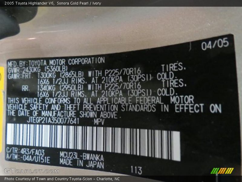 Sonora Gold Pearl / Ivory 2005 Toyota Highlander V6