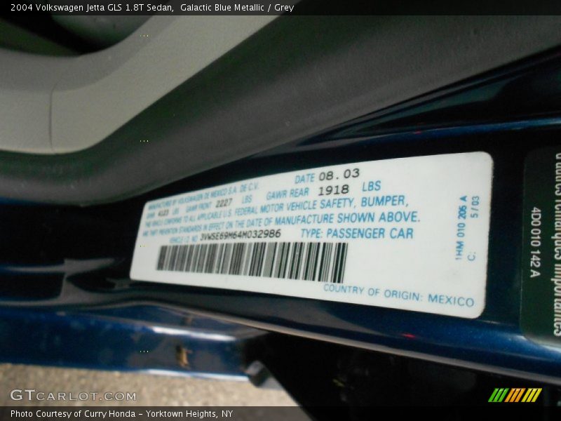 Galactic Blue Metallic / Grey 2004 Volkswagen Jetta GLS 1.8T Sedan