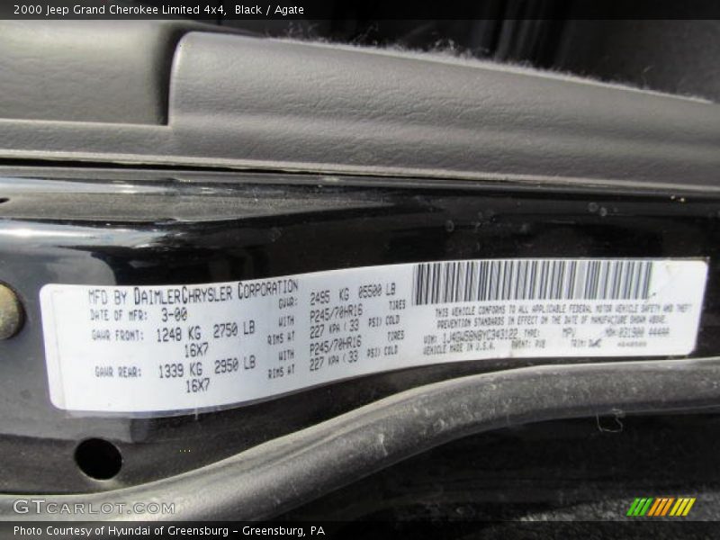 Black / Agate 2000 Jeep Grand Cherokee Limited 4x4