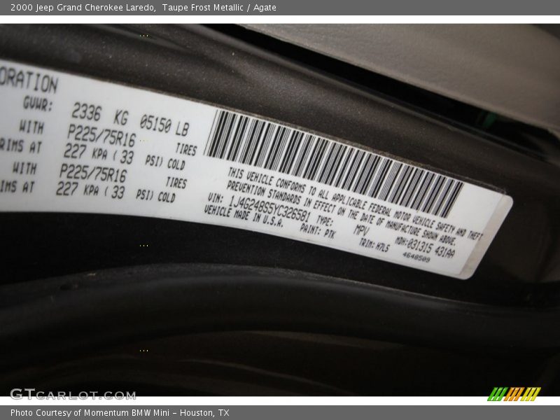 Taupe Frost Metallic / Agate 2000 Jeep Grand Cherokee Laredo