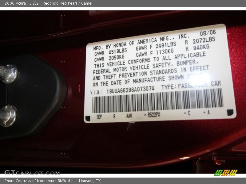 Redondo Red Pearl / Camel 2006 Acura TL 3.2