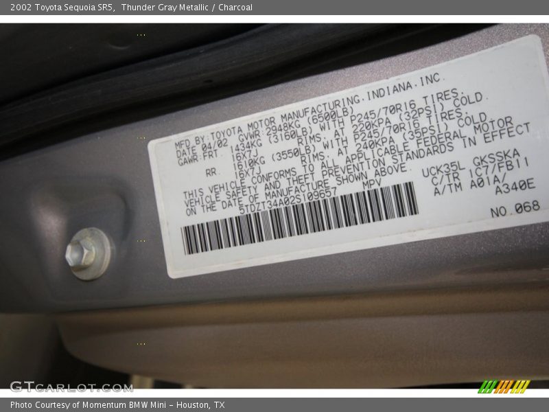 Thunder Gray Metallic / Charcoal 2002 Toyota Sequoia SR5