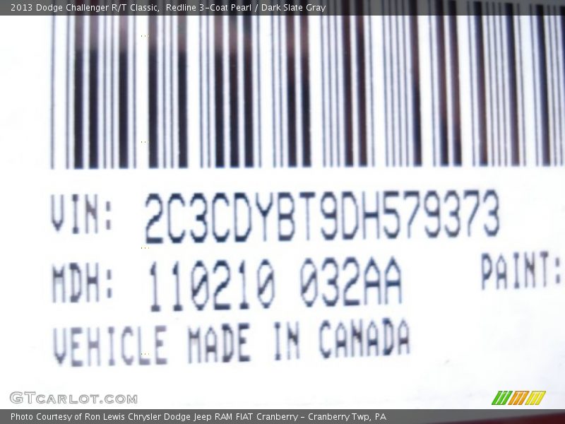 Redline 3-Coat Pearl / Dark Slate Gray 2013 Dodge Challenger R/T Classic