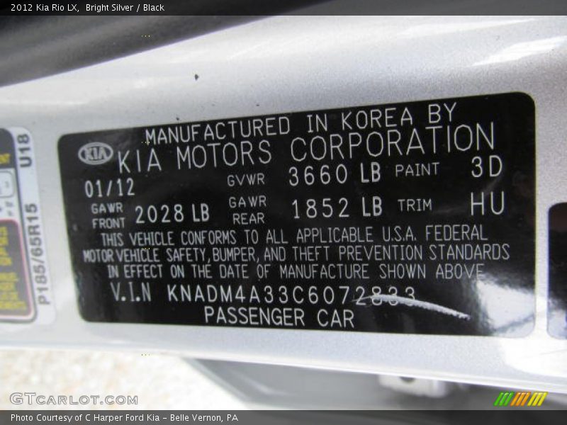 2012 Rio LX Bright Silver Color Code 3D