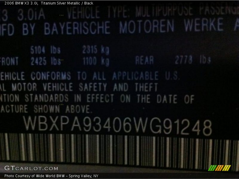 Titanium Silver Metallic / Black 2006 BMW X3 3.0i