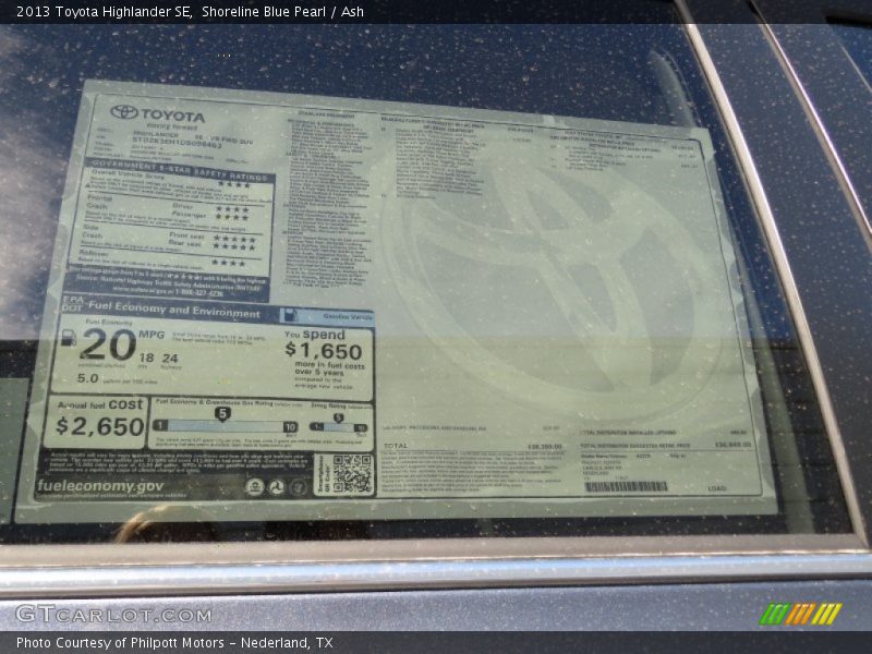 Shoreline Blue Pearl / Ash 2013 Toyota Highlander SE