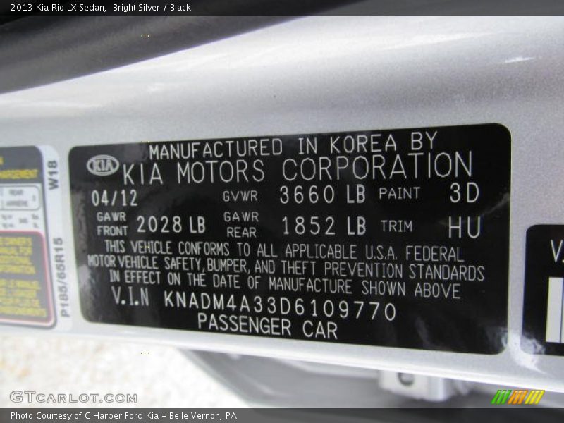 2013 Rio LX Sedan Bright Silver Color Code 3D