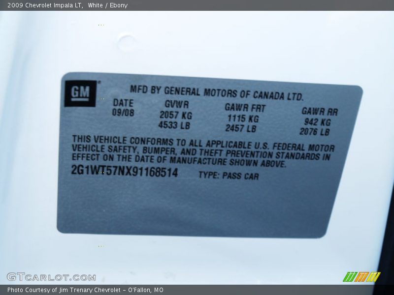 White / Ebony 2009 Chevrolet Impala LT