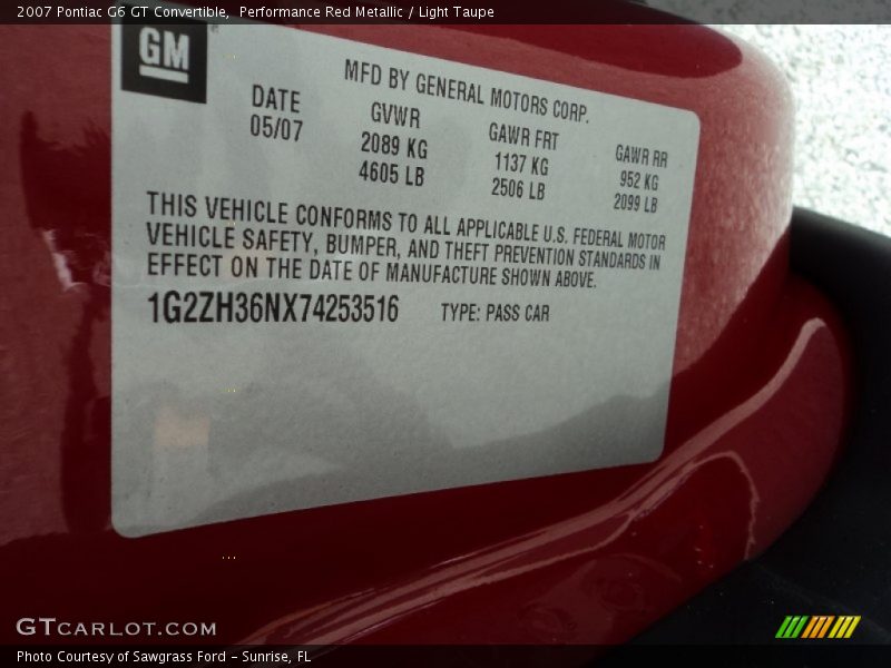 Performance Red Metallic / Light Taupe 2007 Pontiac G6 GT Convertible