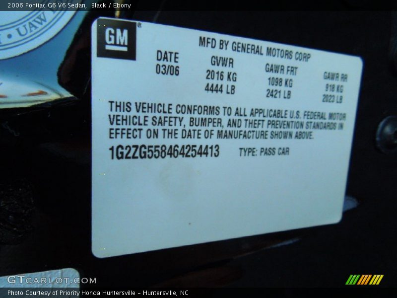 Black / Ebony 2006 Pontiac G6 V6 Sedan