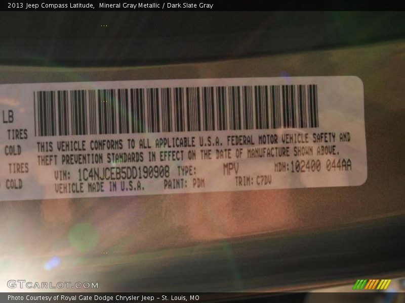 Mineral Gray Metallic / Dark Slate Gray 2013 Jeep Compass Latitude