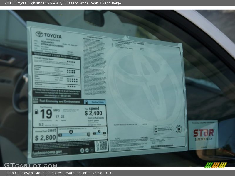 Blizzard White Pearl / Sand Beige 2013 Toyota Highlander V6 4WD