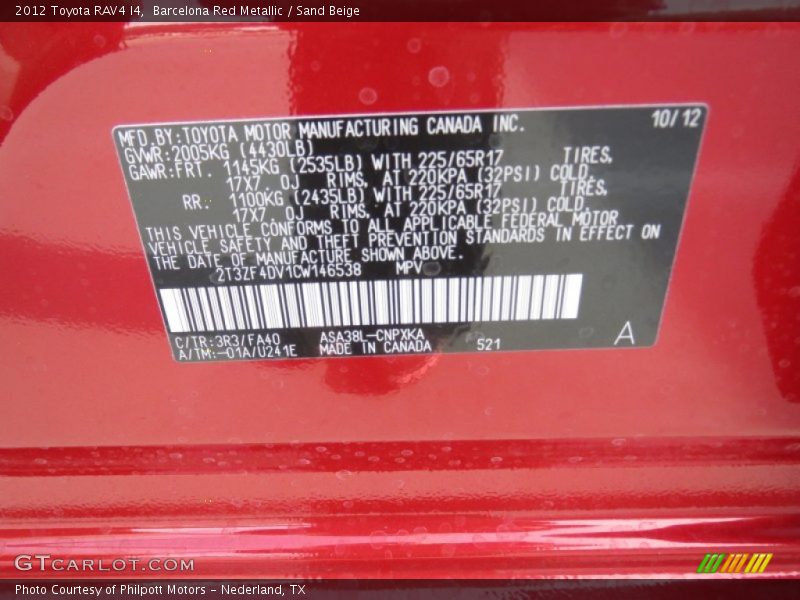 Barcelona Red Metallic / Sand Beige 2012 Toyota RAV4 I4
