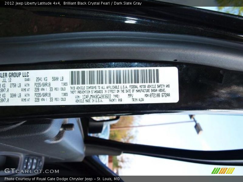 Brilliant Black Crystal Pearl / Dark Slate Gray 2012 Jeep Liberty Latitude 4x4