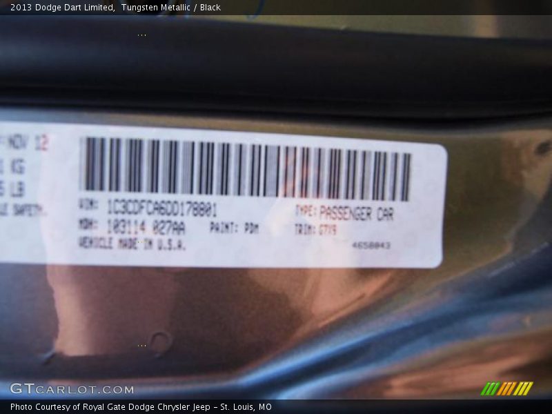 Tungsten Metallic / Black 2013 Dodge Dart Limited
