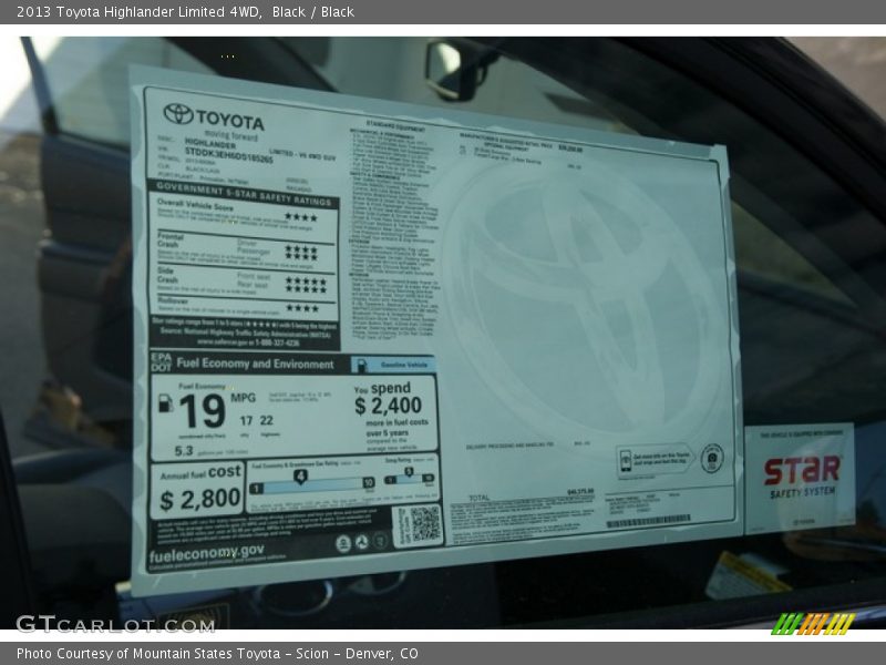 Black / Black 2013 Toyota Highlander Limited 4WD