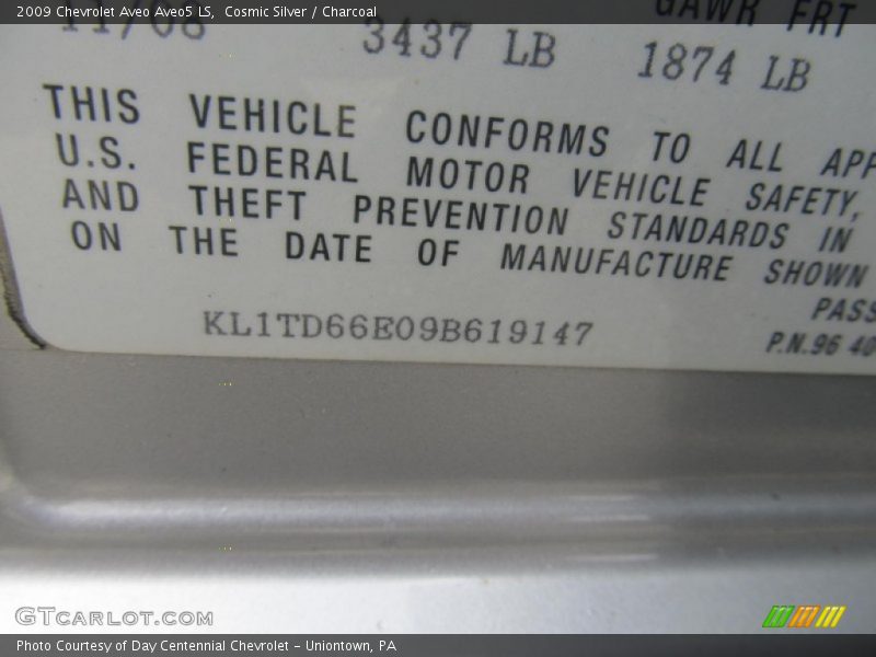 Cosmic Silver / Charcoal 2009 Chevrolet Aveo Aveo5 LS