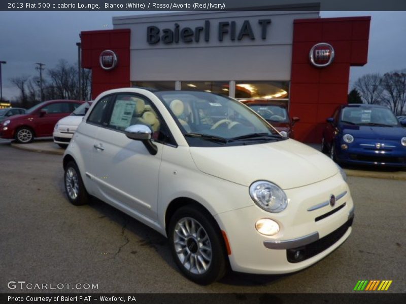 Bianco (White) / Rosso/Avorio (Red/Ivory) 2013 Fiat 500 c cabrio Lounge