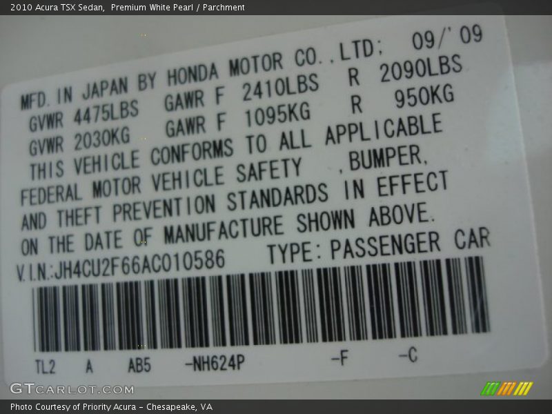 Premium White Pearl / Parchment 2010 Acura TSX Sedan