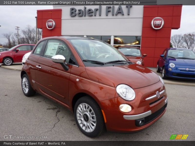 Rame (Copper Orange) / Tessuto Beige-Nero/Avorio (Beige-Black/Ivory) 2012 Fiat 500 Lounge