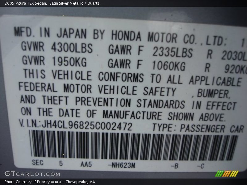 Satin Silver Metallic / Quartz 2005 Acura TSX Sedan
