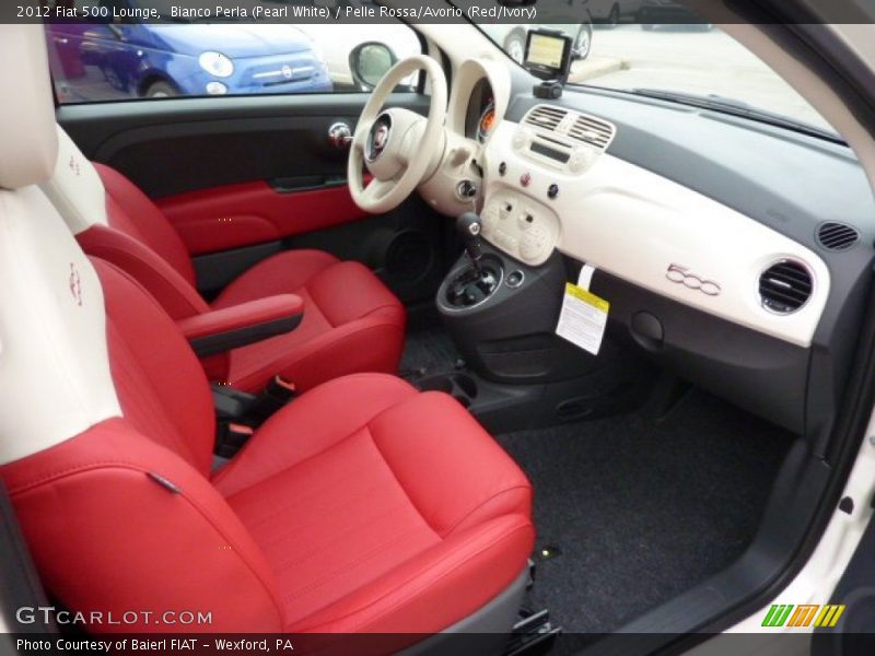 Bianco Perla (Pearl White) / Pelle Rossa/Avorio (Red/Ivory) 2012 Fiat 500 Lounge