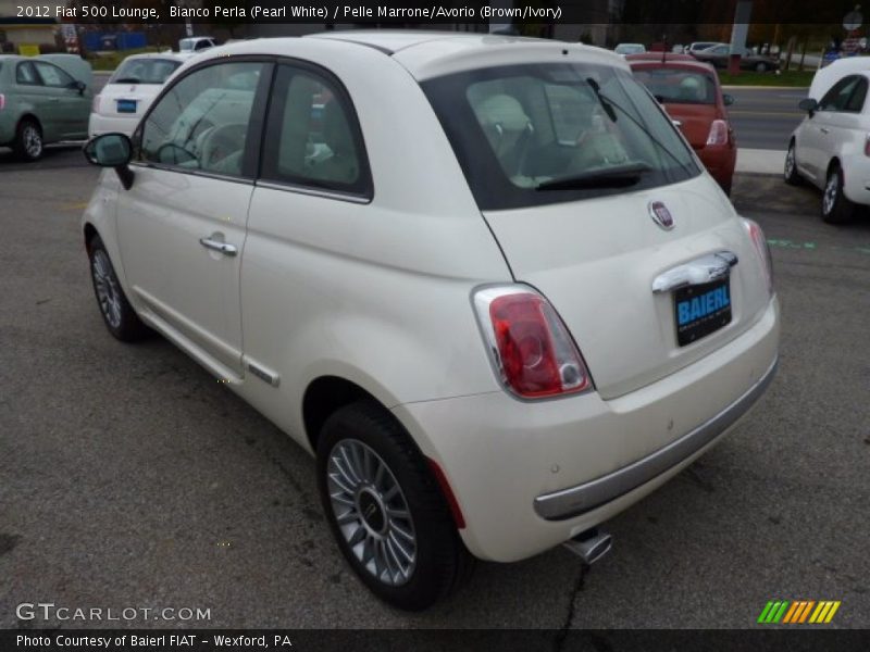 Bianco Perla (Pearl White) / Pelle Marrone/Avorio (Brown/Ivory) 2012 Fiat 500 Lounge