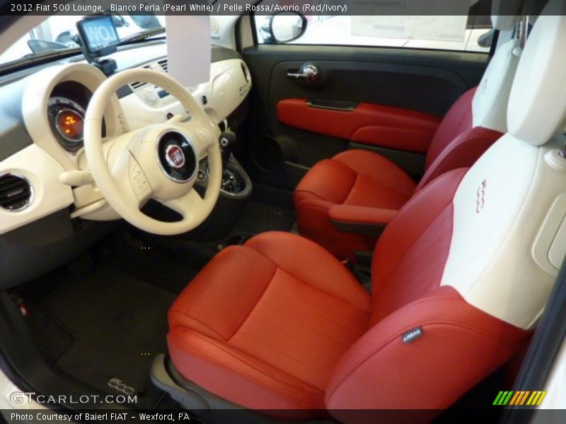 Bianco Perla (Pearl White) / Pelle Rossa/Avorio (Red/Ivory) 2012 Fiat 500 Lounge