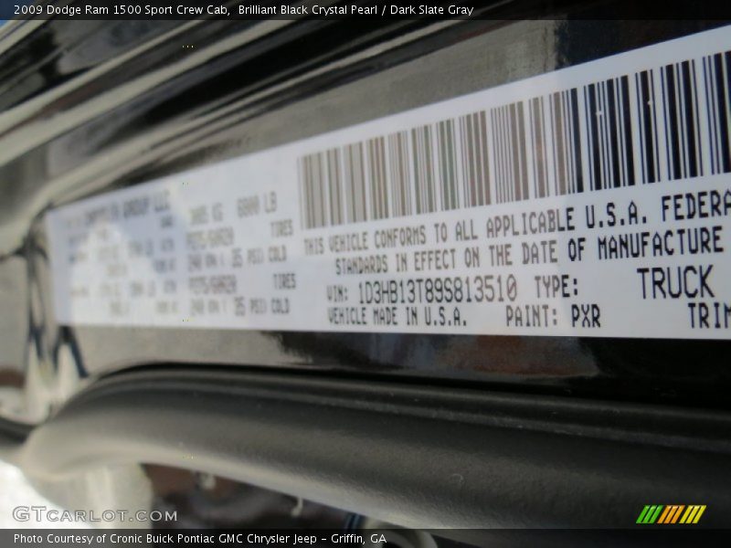 Brilliant Black Crystal Pearl / Dark Slate Gray 2009 Dodge Ram 1500 Sport Crew Cab
