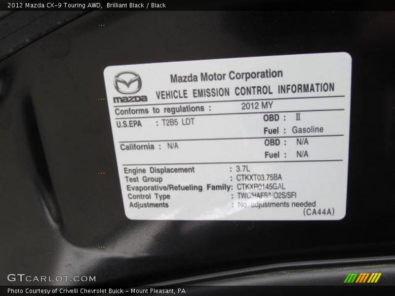 Brilliant Black / Black 2012 Mazda CX-9 Touring AWD