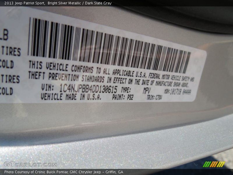 Bright Silver Metallic / Dark Slate Gray 2013 Jeep Patriot Sport