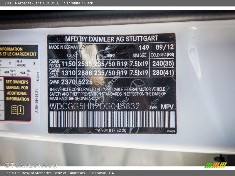 Polar White / Black 2013 Mercedes-Benz GLK 350