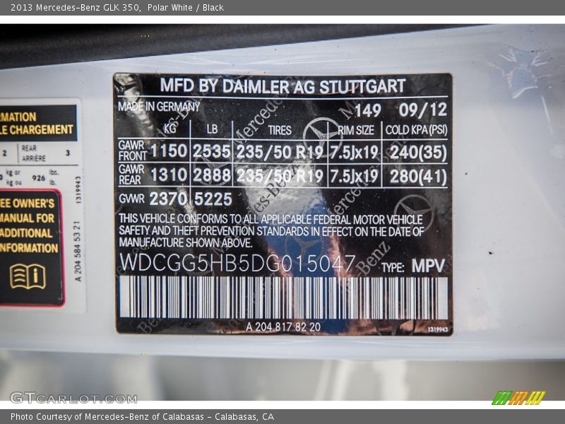 Polar White / Black 2013 Mercedes-Benz GLK 350