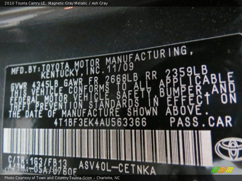 Magnetic Gray Metallic / Ash Gray 2010 Toyota Camry LE