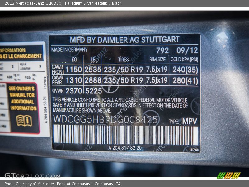 Palladium Silver Metallic / Black 2013 Mercedes-Benz GLK 350