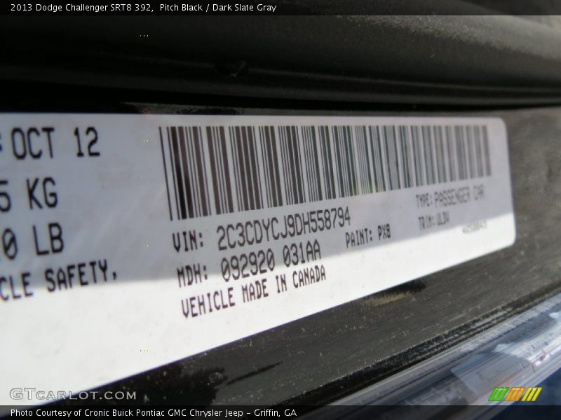 2013 Challenger SRT8 392 Pitch Black Color Code PX8