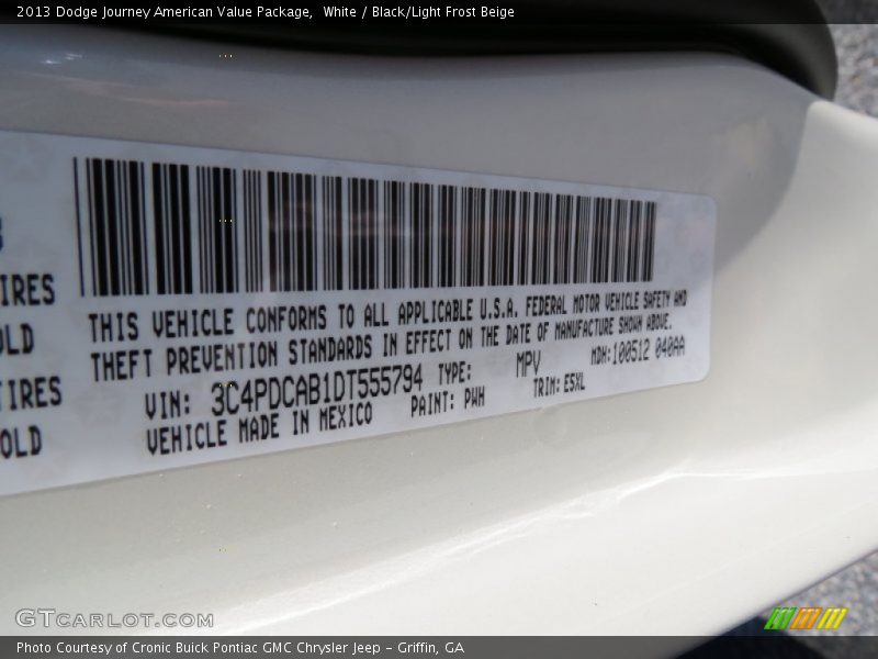 White / Black/Light Frost Beige 2013 Dodge Journey American Value Package