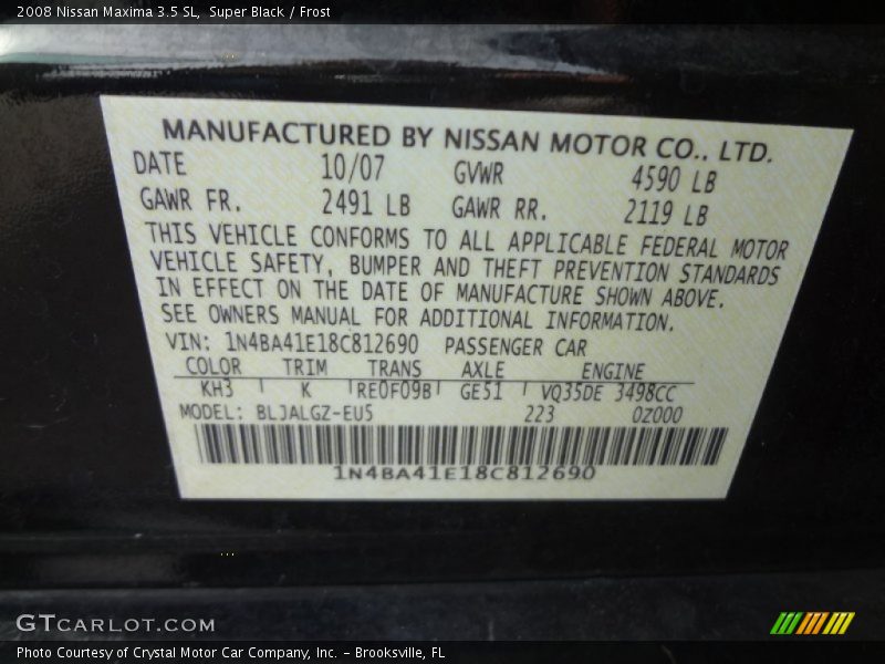 Super Black / Frost 2008 Nissan Maxima 3.5 SL