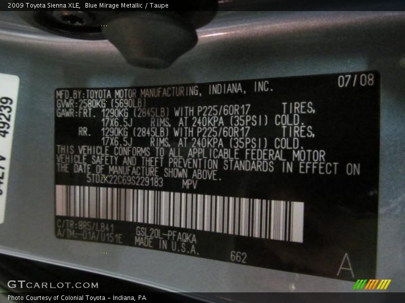 Blue Mirage Metallic / Taupe 2009 Toyota Sienna XLE