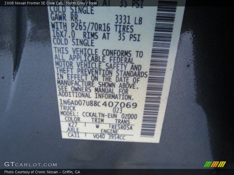2008 Frontier SE Crew Cab Storm Grey Color Code K27