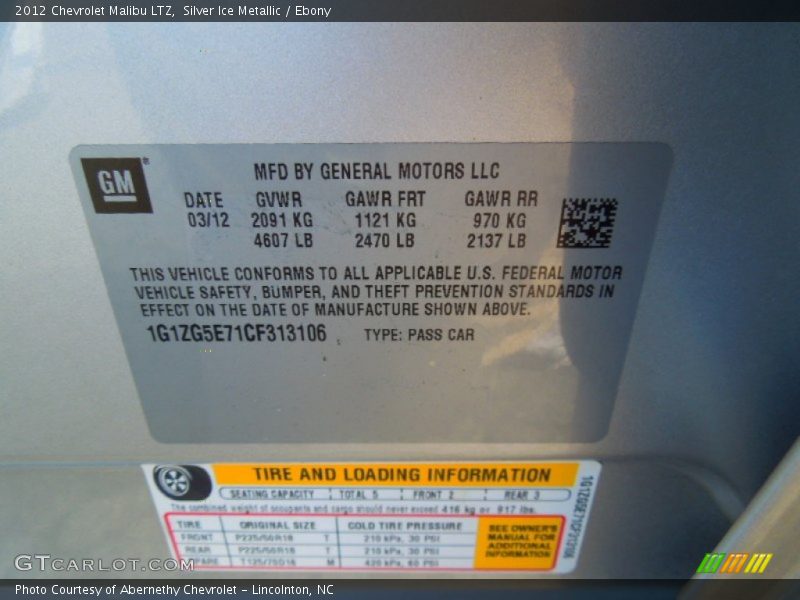 Silver Ice Metallic / Ebony 2012 Chevrolet Malibu LTZ