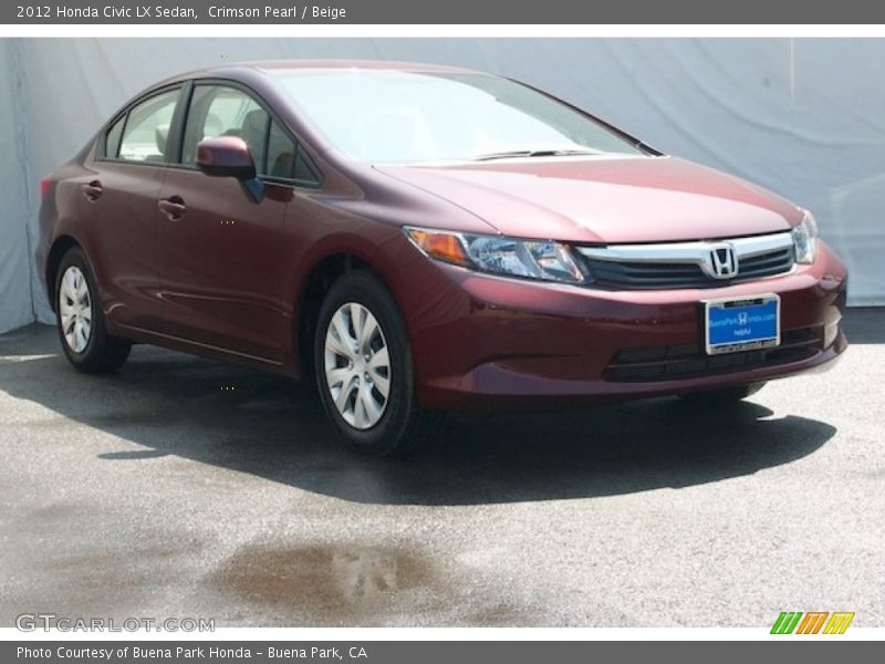 Crimson Pearl / Beige 2012 Honda Civic LX Sedan