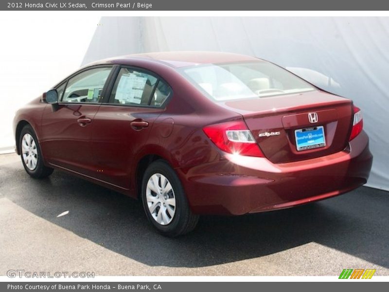 Crimson Pearl / Beige 2012 Honda Civic LX Sedan