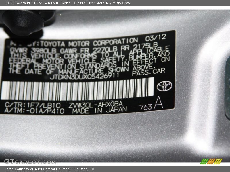 Classic Silver Metallic / Misty Gray 2012 Toyota Prius 3rd Gen Four Hybrid