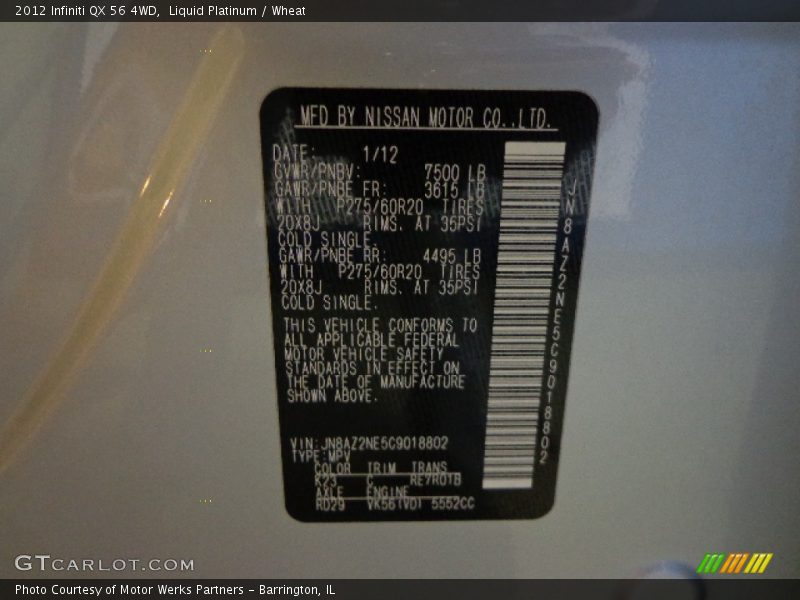 Liquid Platinum / Wheat 2012 Infiniti QX 56 4WD